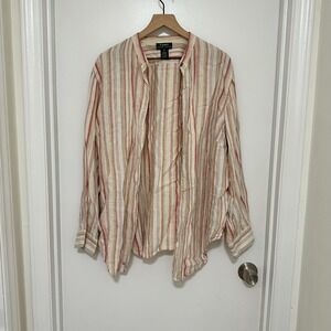 LAUREN RALPH LAUREN | Women's 100% Linen Striped‎ Button Down Shirt, Size 2X